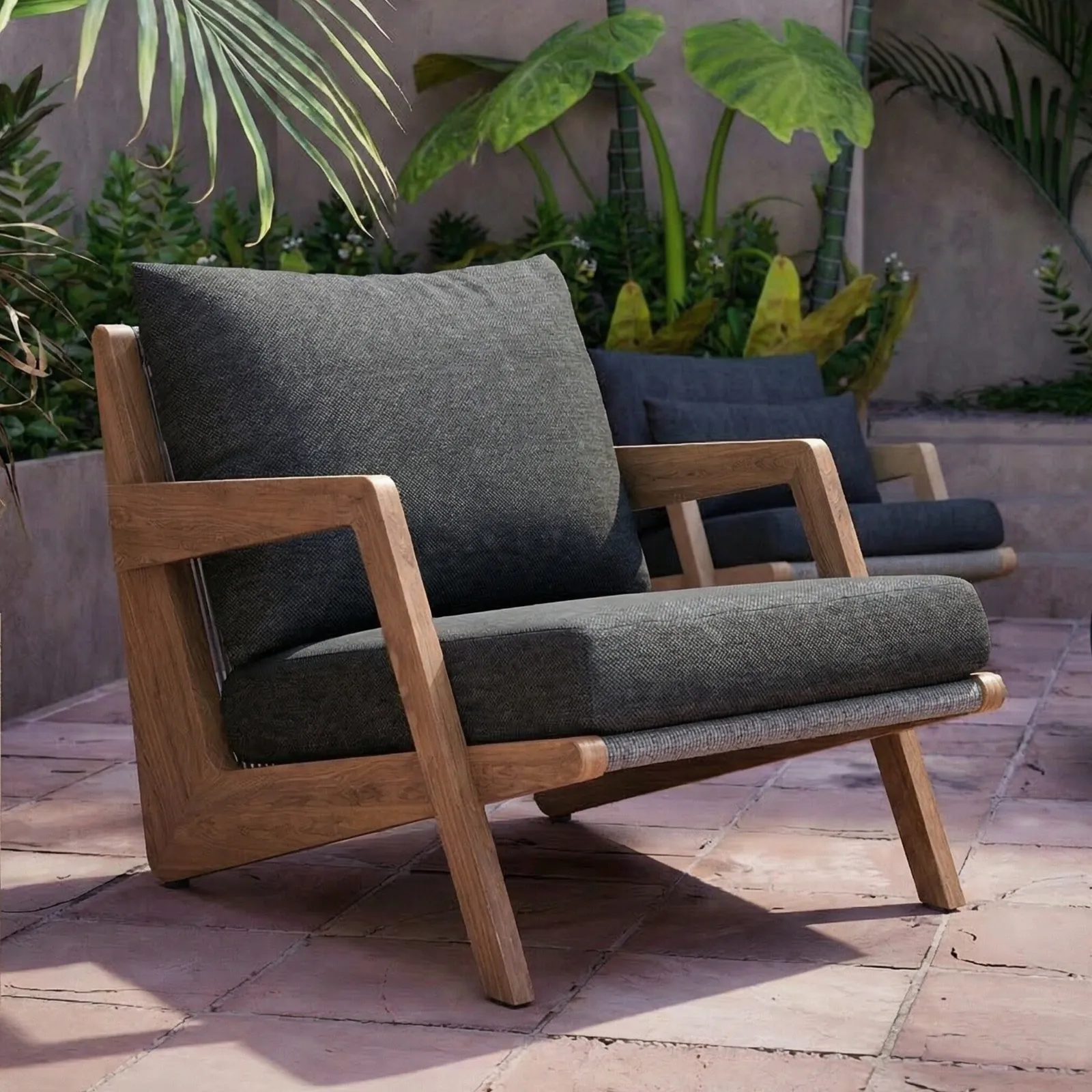 Tahiti Garden Lounge Chair, Wooden, Black | Barker & Stonehouse