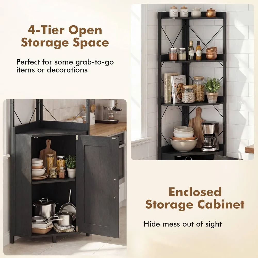 Costway Modern Corner Shelf 180cm Tall Corner Cabinet Bookshelf Display Rack in Black 3