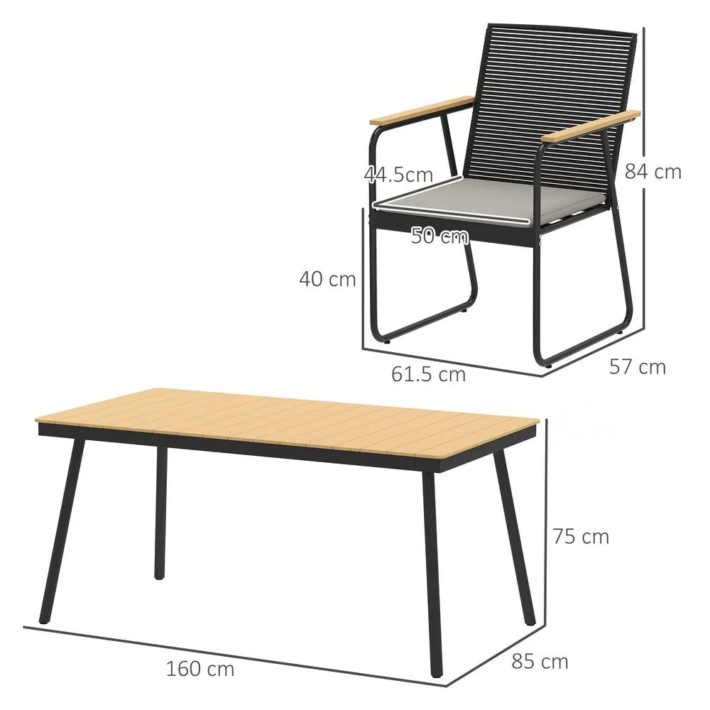 OUTSUNNY 6 Seater Garden Dining Set with Cushions Rattan Backrest in Natural 3