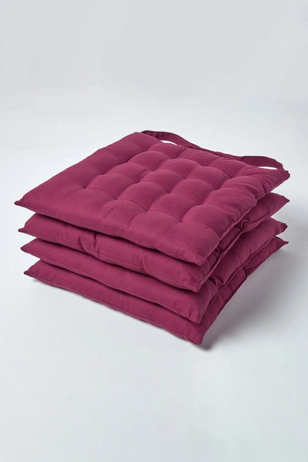 Homescapes 4 Pack Seat Pads Luxury 100% Cotton Indoor Outdoor Garden Cushion, 40cm in Plum