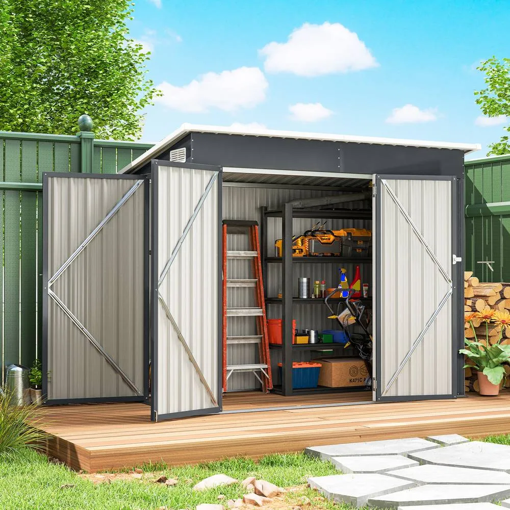 OUTSUNNY Outdoor Storage Shed, 7.5 x 4.3ft Metal Garden Shed in Dark Grey