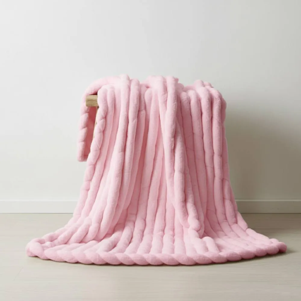 Snug City Luxury Big Cord Blanket Thick Ribbed Throw Ultimate Comfort Warmth in Pink