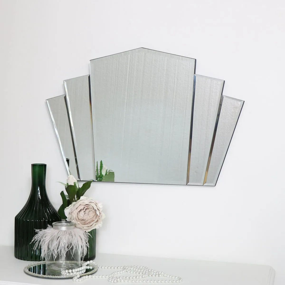 Melody Maison Art Deco Fan Frameless Wall Mirror 40cm X 60cm in Clear