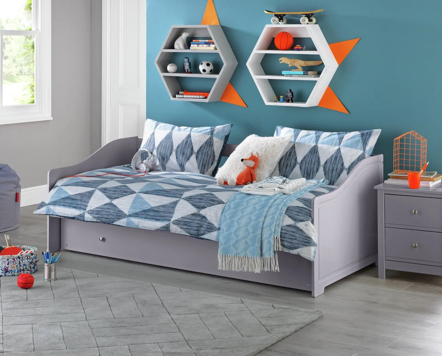 Argos Home Brooklyn Wooden Day Bed with Trundle - Grey