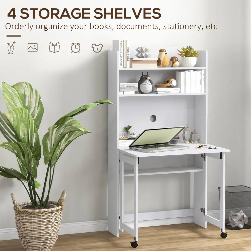 HOMCOM Writing Desk with Foldable Desktop for Bedroom, Home Office, White 5