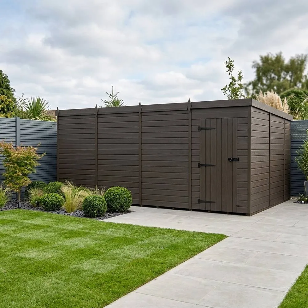 Buttercup Farm 20ft x 10ft Composite Pent Garden Shed Single Door No Windows in Grey 2