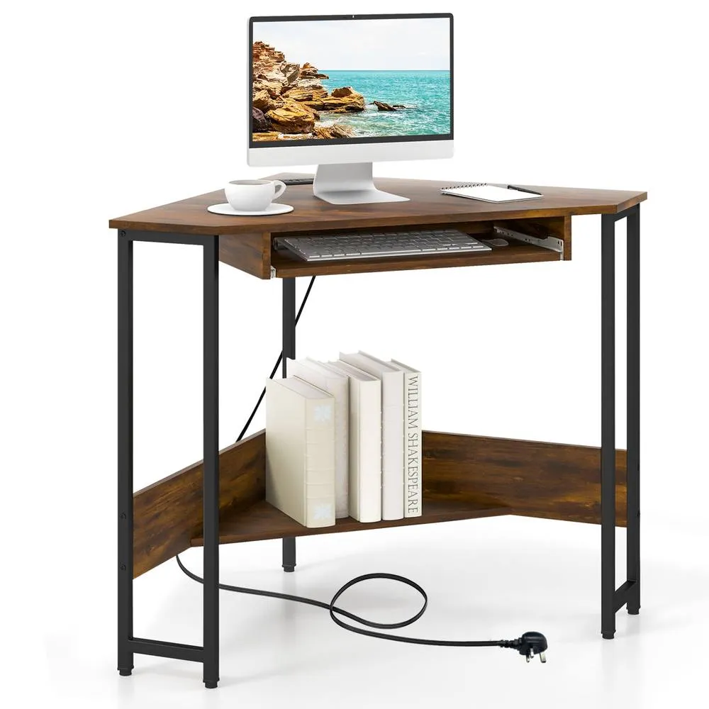 Costway Corner Desk Small Computer Desk Triangle Laptop Workstation in Brown 6