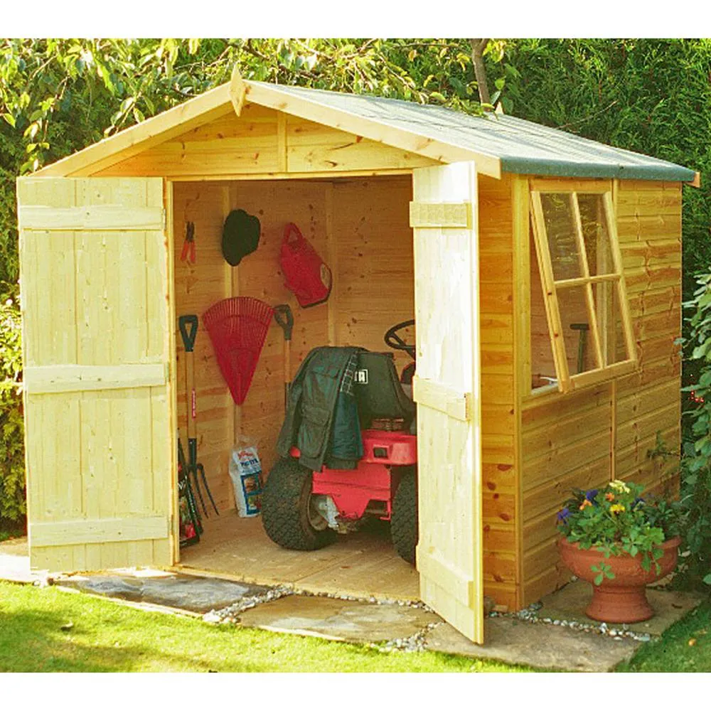 Shires Alderney Double Doors Tongue & Groove Garden Shed Workshop 7x7 ft in Light Tan
