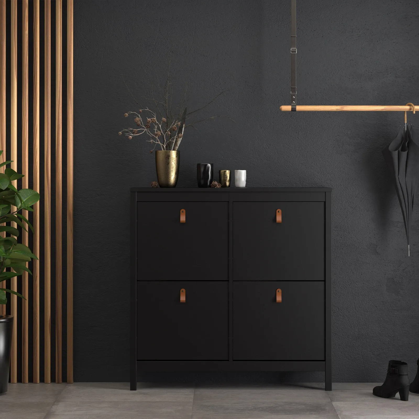 Furniture To Go Barcelona Shoe Cabinet 4 Flip Down Doors in Black 5