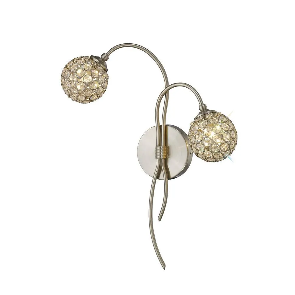 Netlighting Apollo Wall Lamp 2 Light G9 Satin NickelCrystal in Grey