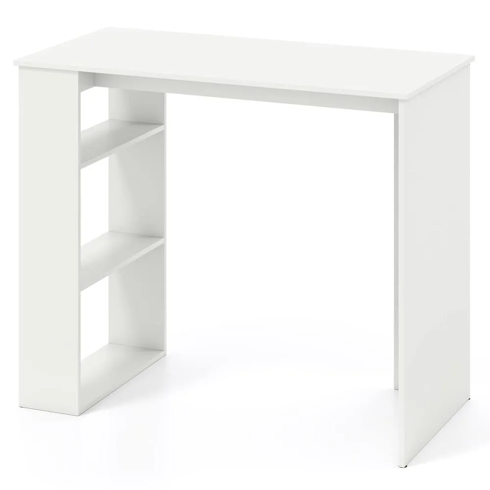 Costway Computer Desk 90cm Study Desk Wooden Writing Desk w/ Bookshelf in White 2