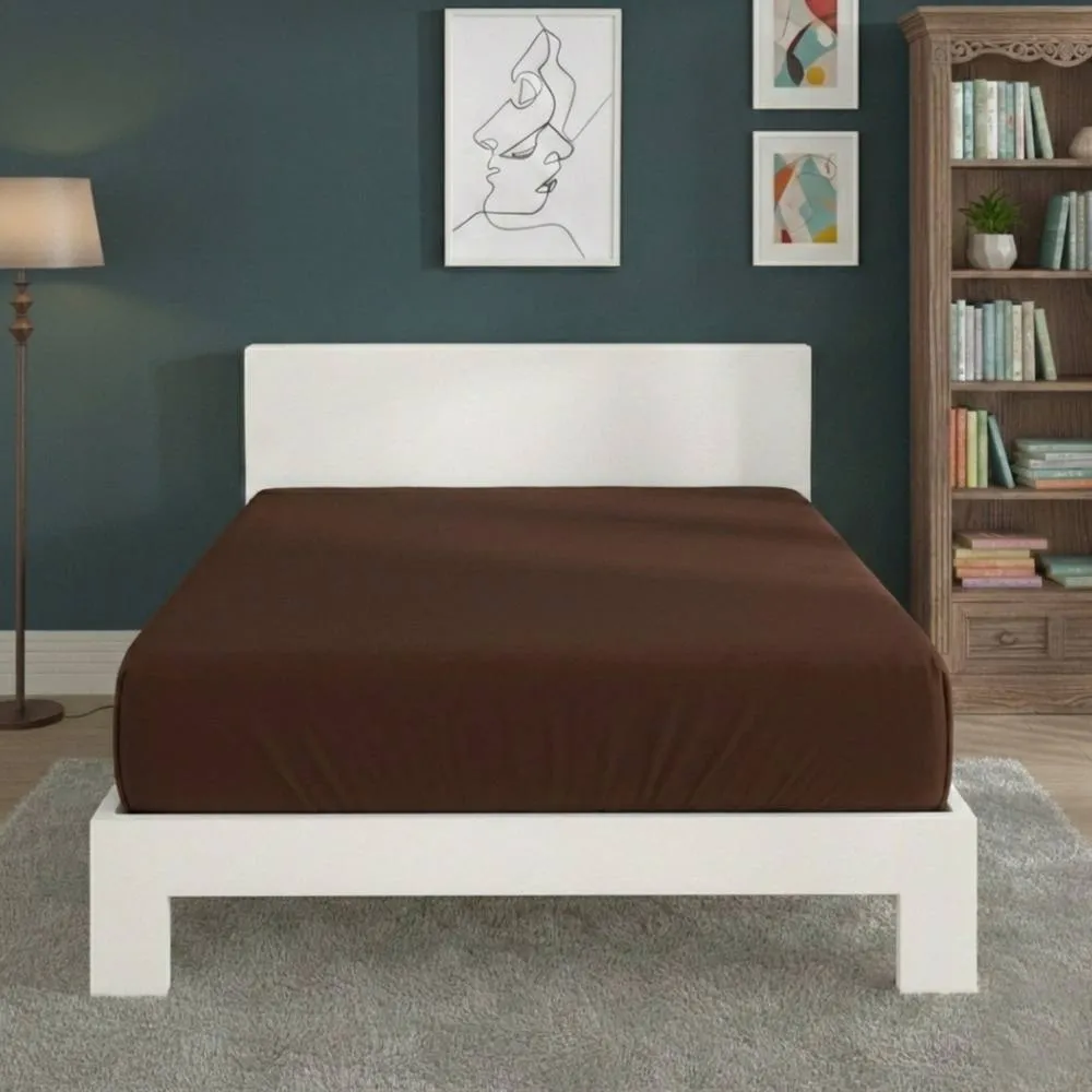 Snug City Polycotton Fitted Sheet Extra Deep 40cm Skirt Easy Care in Brown