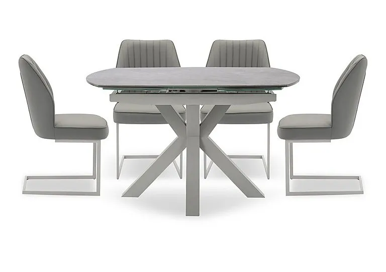 Fumo Swivel Extending Dining Table and 4 Faux Leather Cantilever Chairs