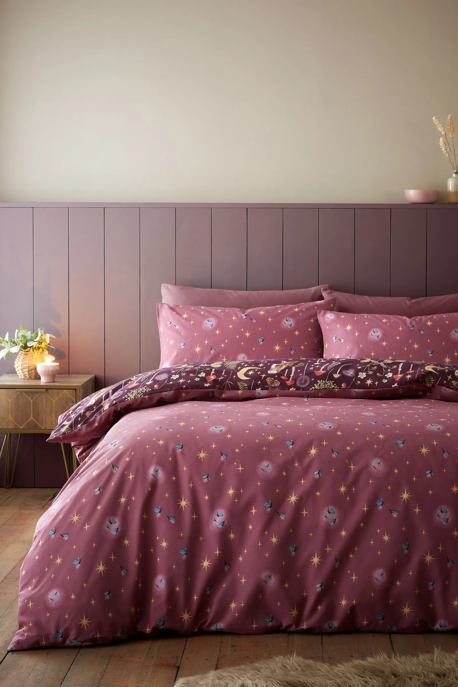 Catherine Lansfield 'Enchanted Twilight Animals' Reversible Duvet Cover Set in Plum 2