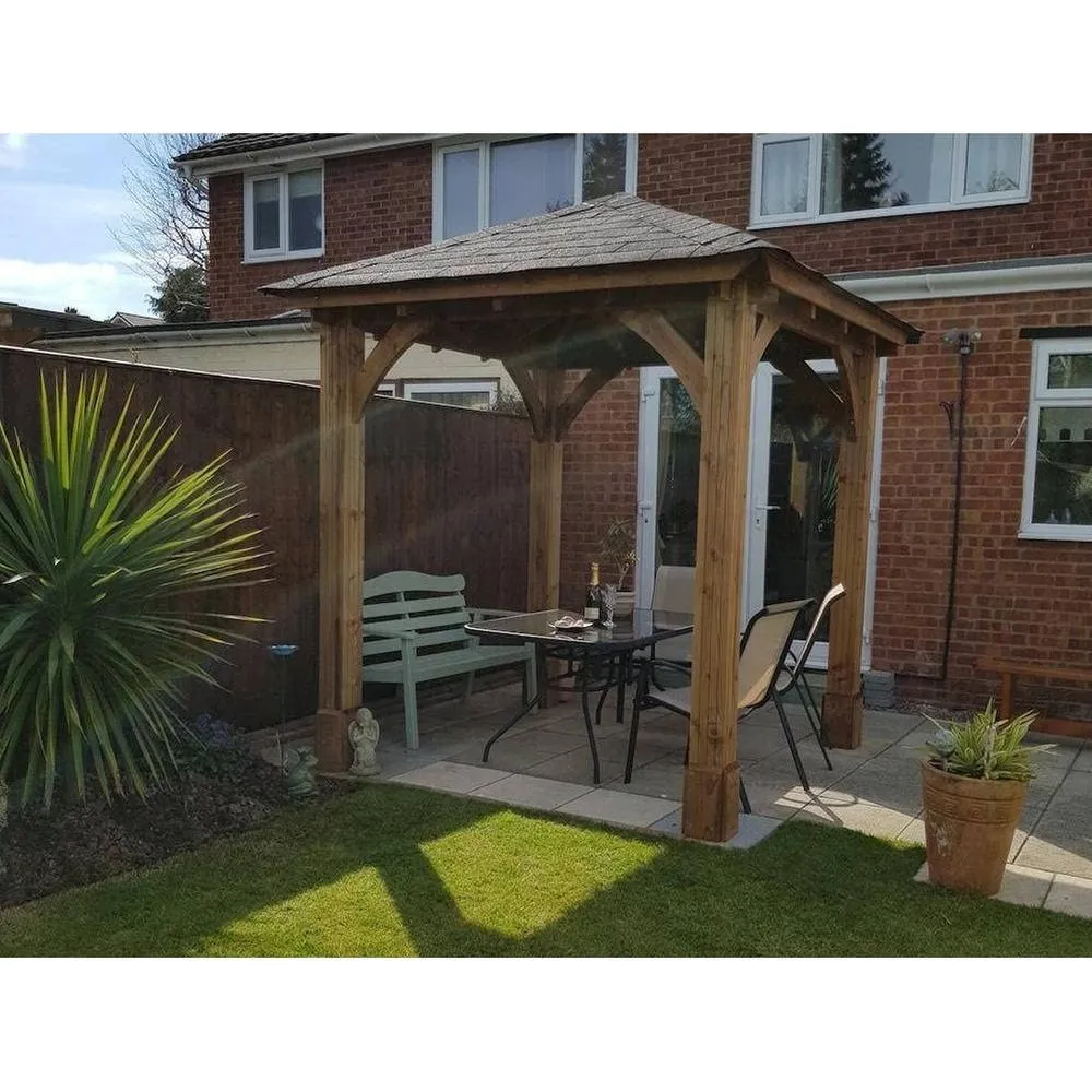 Dunster House Heavy Duty Wooden Gazebo 2.5x2.5m Black Roof Shingles, Leviathan in Brown 3