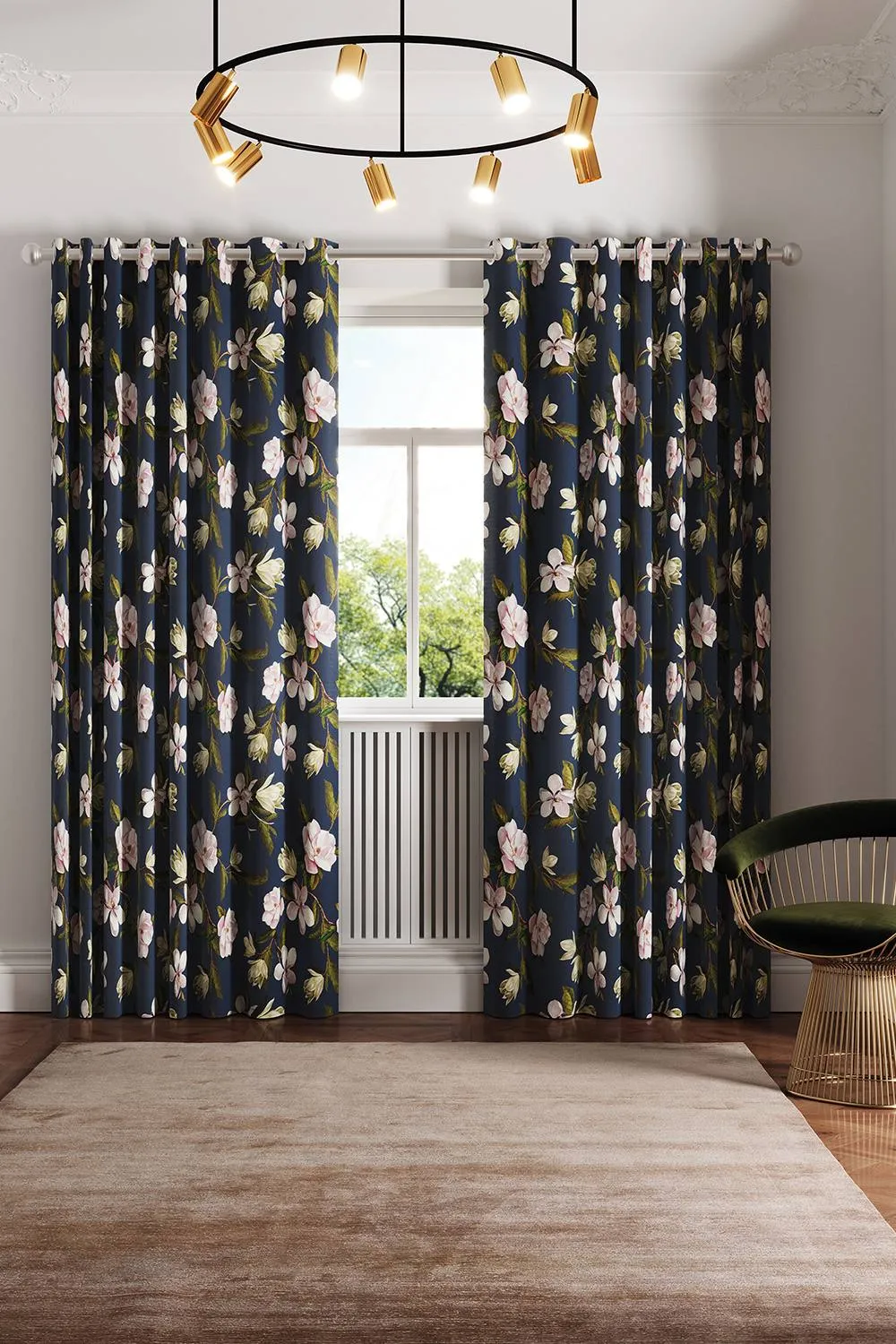 Ted Baker 'Opal Floral' Cotton Lined Curtains in Navy 4