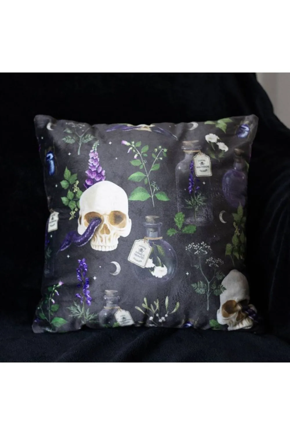 KDMD 35cm Square Venom & Vines Print Cushion in Black
