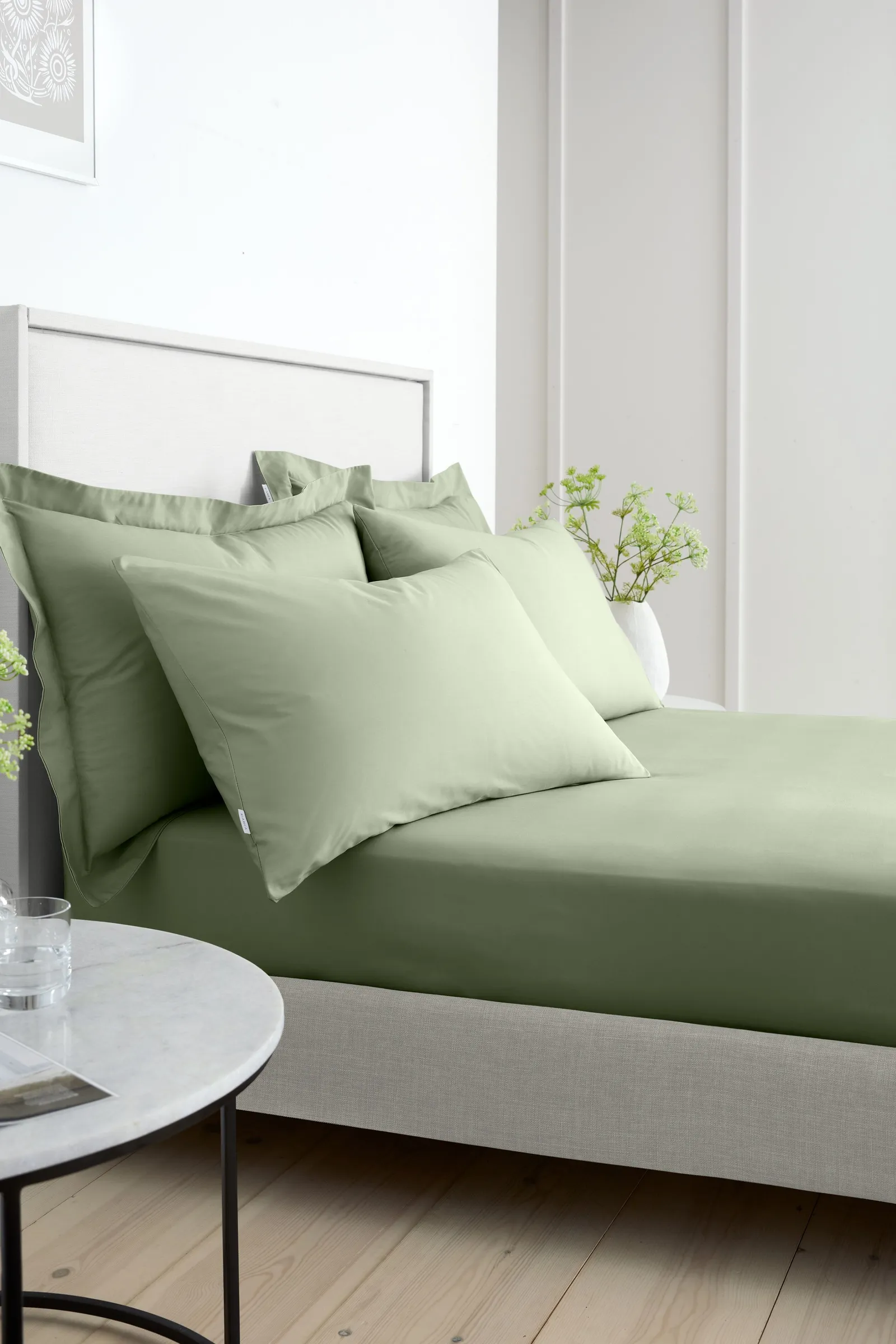 Bianca 200 Thread Count Cotton Percale 32cm Depth Sheet in Green 3