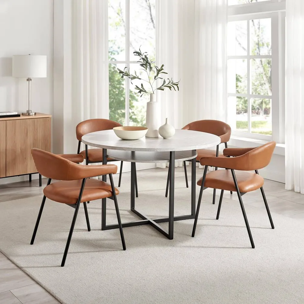 FurnitureboxUK 2x Delos Tan Faux Leather Fabric Dining Chairs in Brown 4