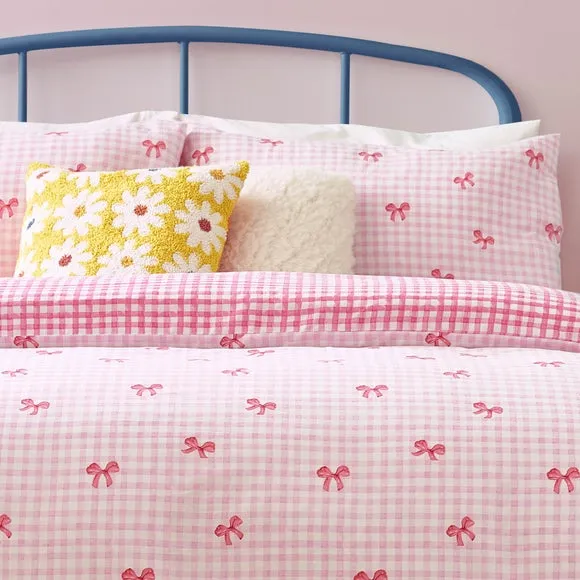 Gingham Bows Reversible Duvet Cover and Pillowcase Set 3