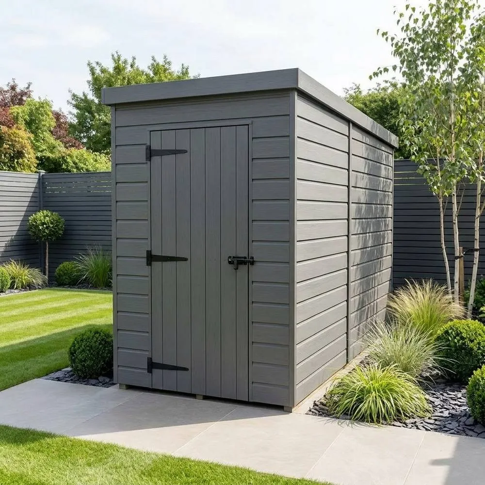 Buttercup Farm 4ft x 10ft Composite Pent Garden Shed Single Door No Windows - Grey 2
