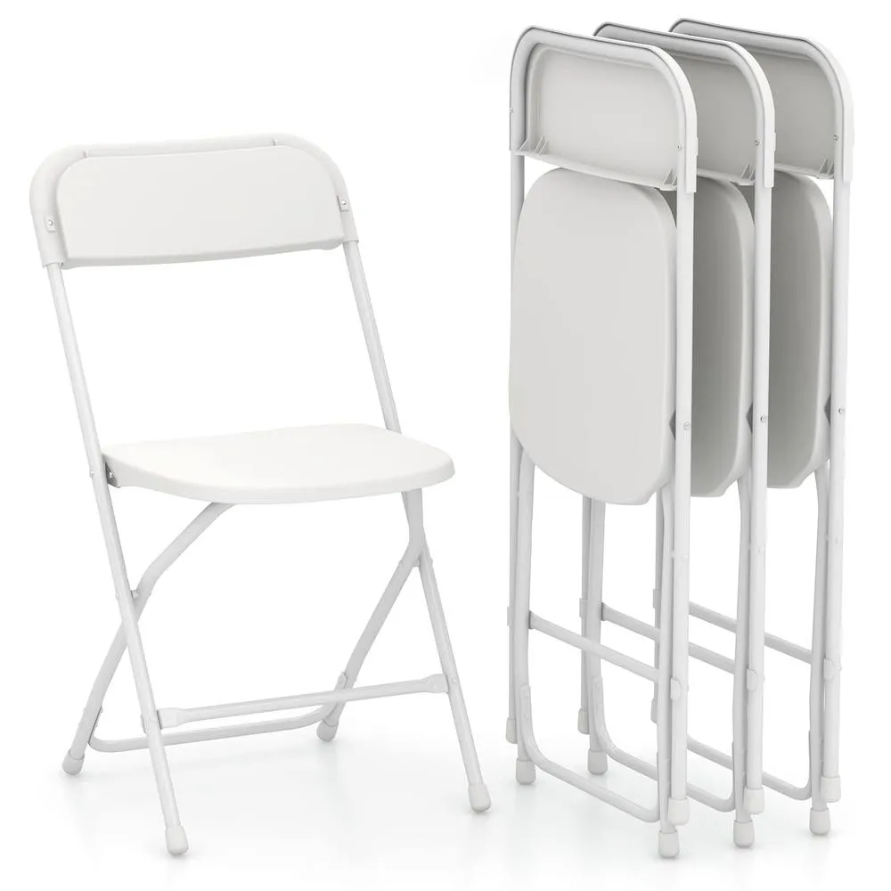 Costway 4Pack Metal Folding Chairs Portable Patio Chairs w/ Plastic Seat & Back in White
