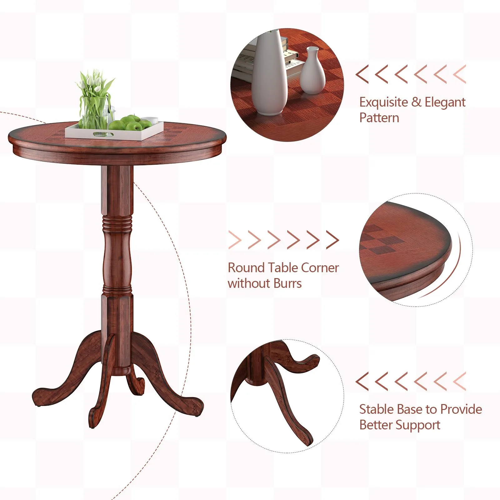 Costway Round Pub Pedestal Side Table w/ Stable Base Wooden Dining Table in Dark Brown 5