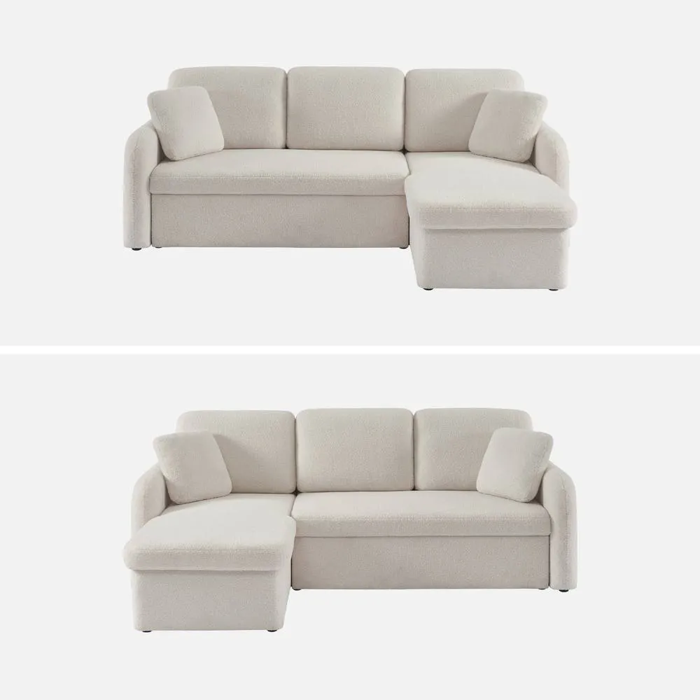 sweeek 3-seater Reversible Corner Sofa Bed In Boucle Fabric in Cream 2