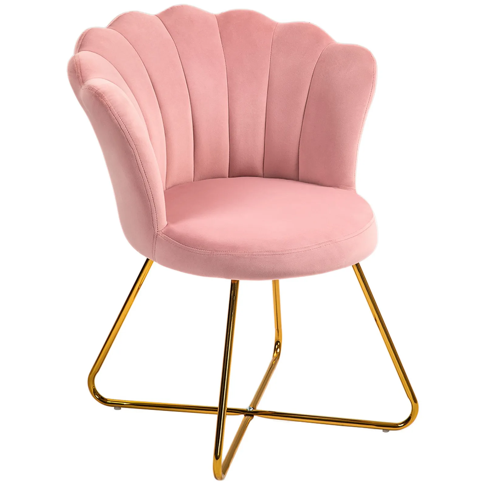 HOMCOM Accent Chair, Velvet Armchair with Lotus Backrest, Steel Legs in Pink 2