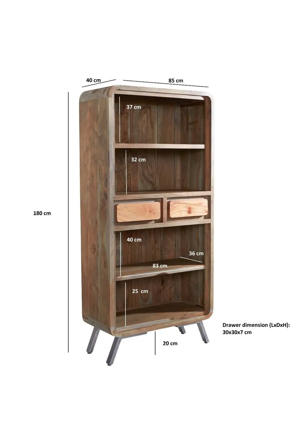 IH Design Auckley Two Tone Wood & Metal Wide Bookcase With 2 Drawers in Brown 3