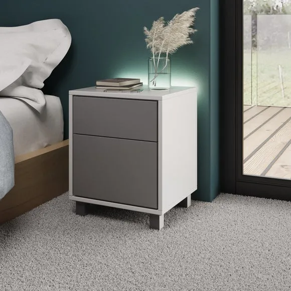 LED Smart Click 1 Door & 1 Door Lamp Table, White & Grey 2