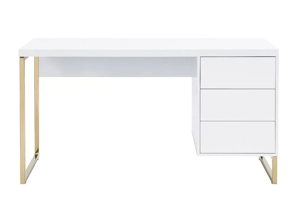 Vente-unique Desk With 3 Drawers - Lacquered MDF & Metal - White & Gold 2