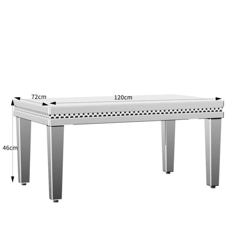 Comfy Living Ltd Mirrored Coffee Table with Crystal Detail in Silver 6