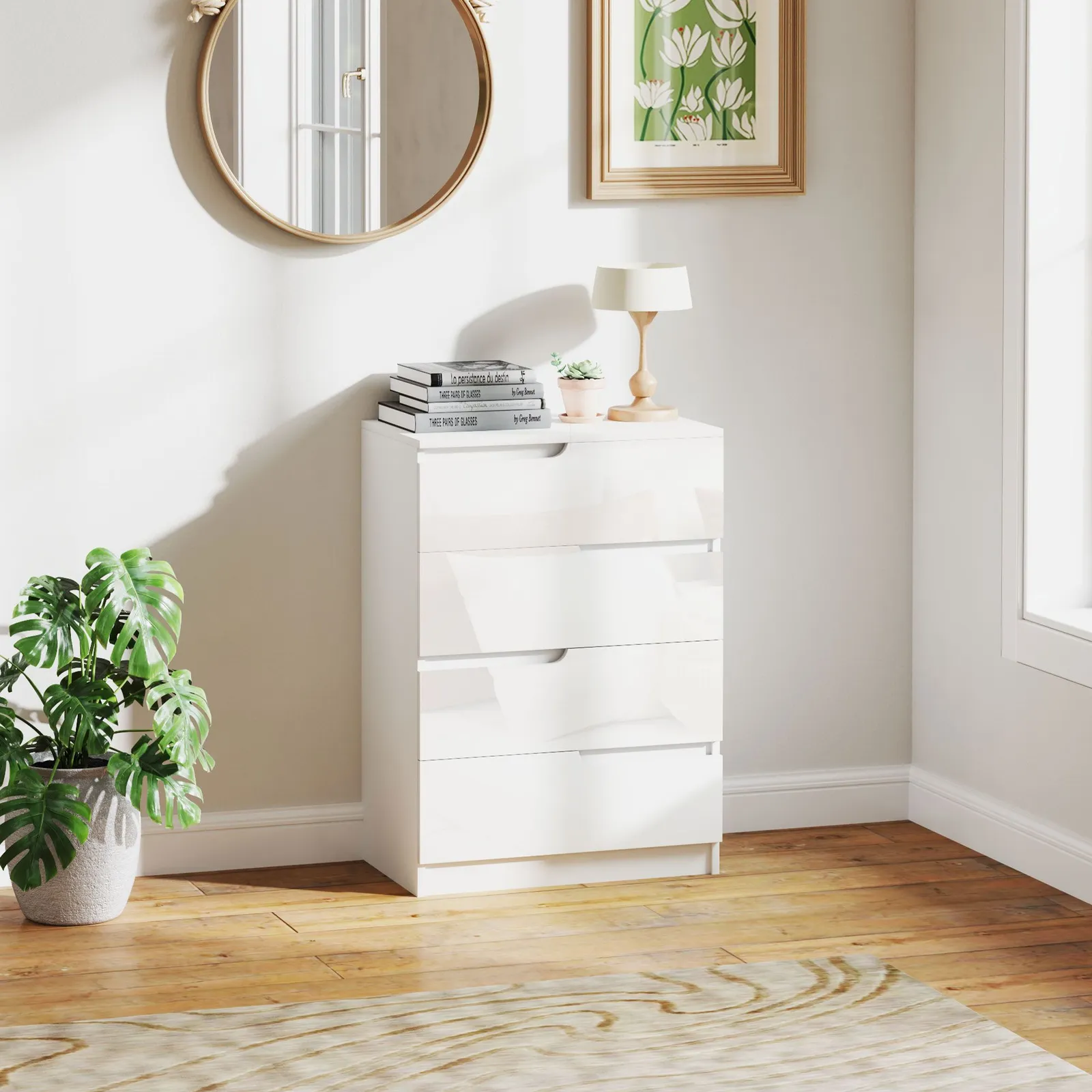 HOMCOM 4 Drawer Chest of Drawers for Bedroom, 60 x 40 x 85cm, White