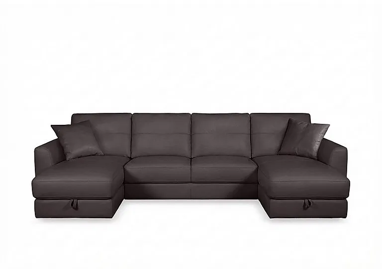 Nest Large NC Leather U-Shaped Corner Sofa with Double Storage Chaises - Dark Chocolate