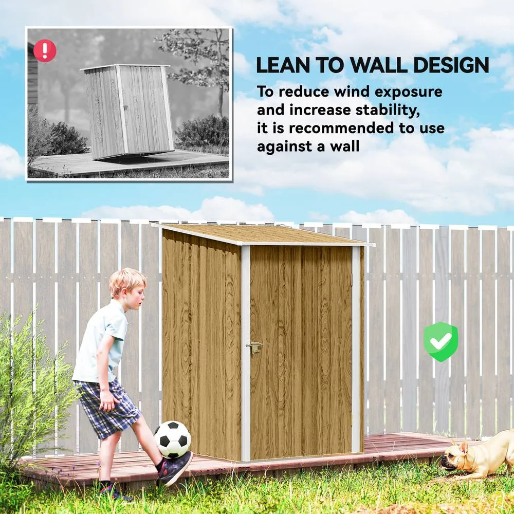 OUTSUNNY 3.3ft x 3.4ft Outdoor Storage Shed Steel Garden Shed w/ Lockable Door in Brown 6