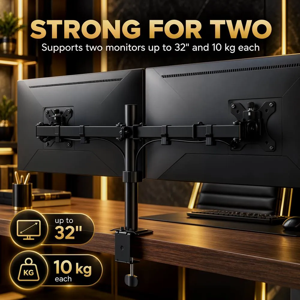 HOMCOM Dual Monitor Stand for 2 Screens up to 32", Height Adjustable, Black 6