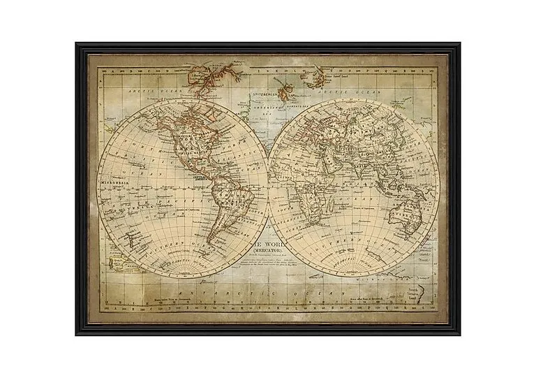 Vintage World Map Framed Picture