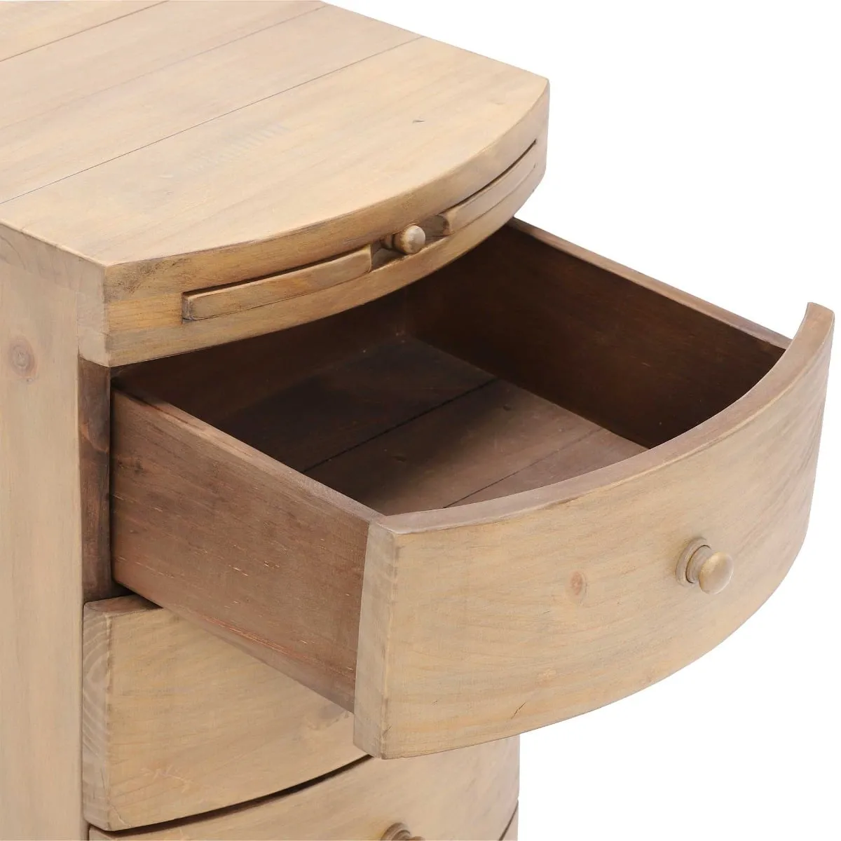 Lewes 3 Drawer Bow Front Bedside Table, Neutral Wood | Barker & Stonehouse 6