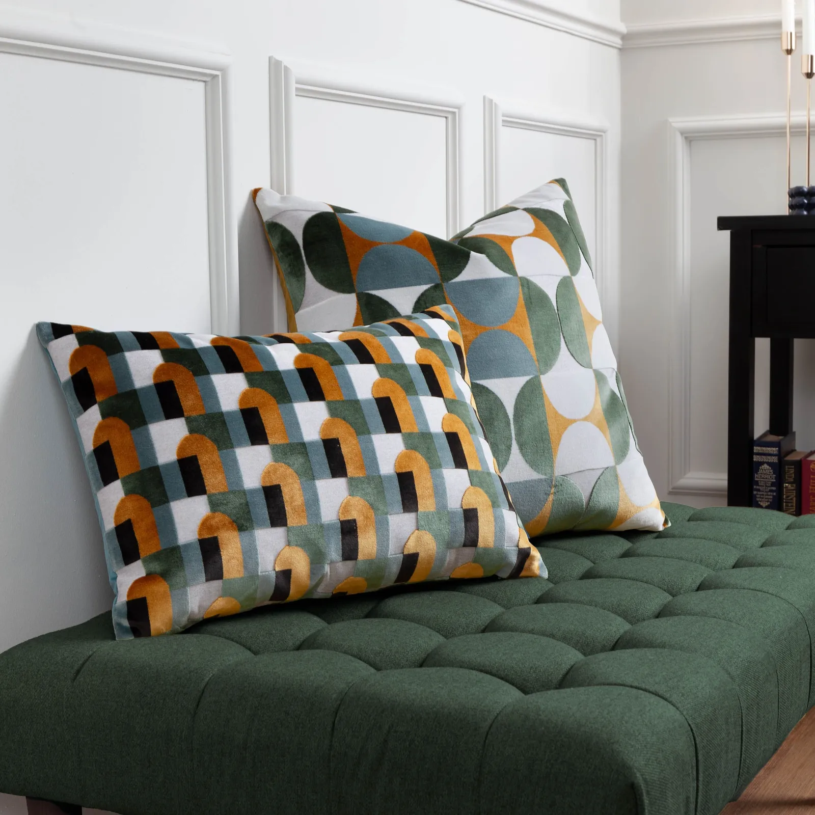 Paoletti Bardot Cut Velvet Retro Cushion in Yellow 6