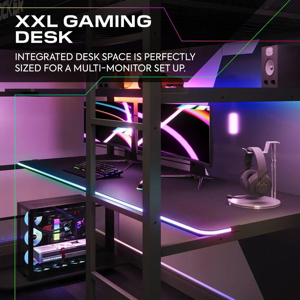 X Rocker Battlebunk RGB LED Single High Sleeper Gaming Bunk Bed with Desk in Black 4