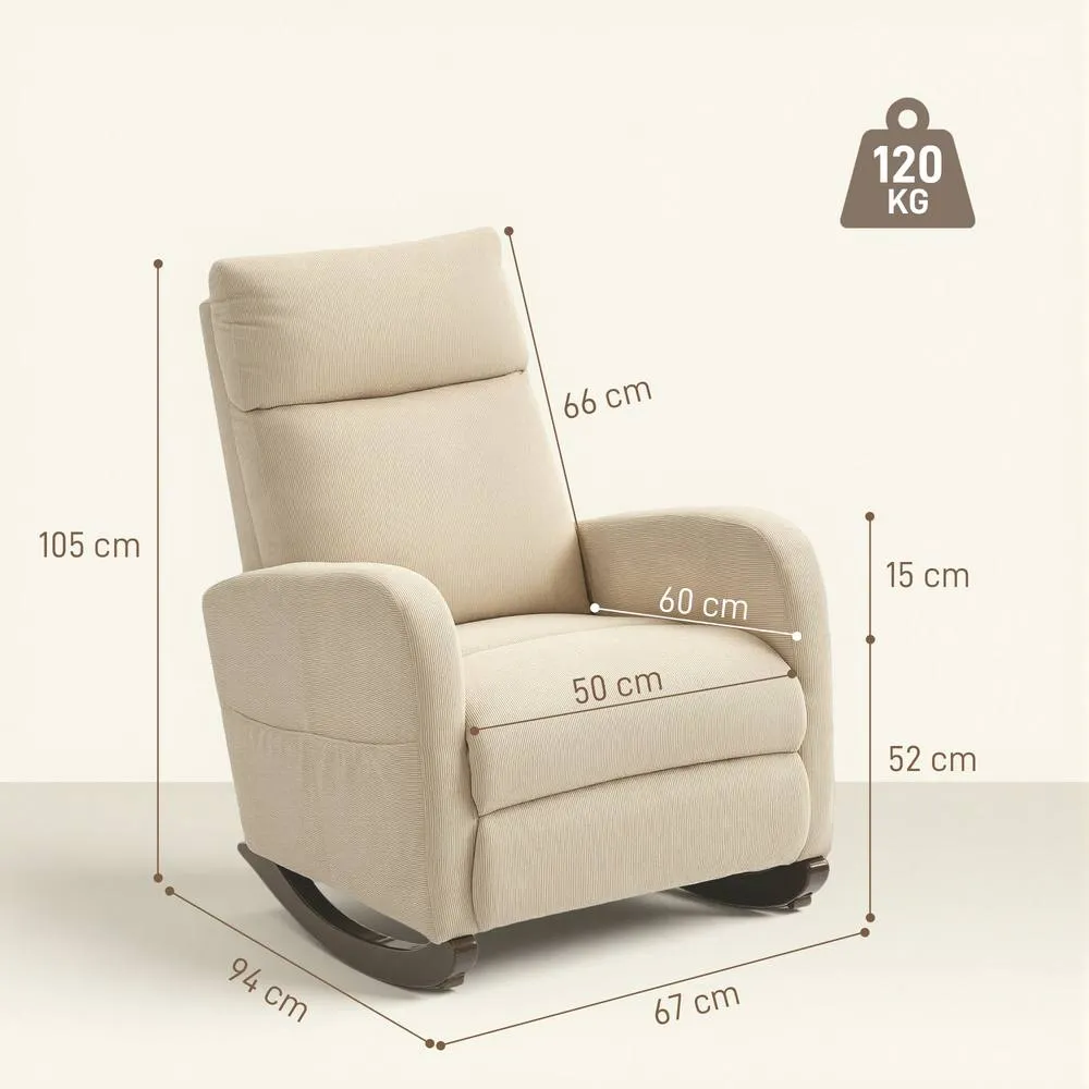 HOMCOM Modern High Back Corduroy Leisure Rocking Chair for Nursery, Beige 3