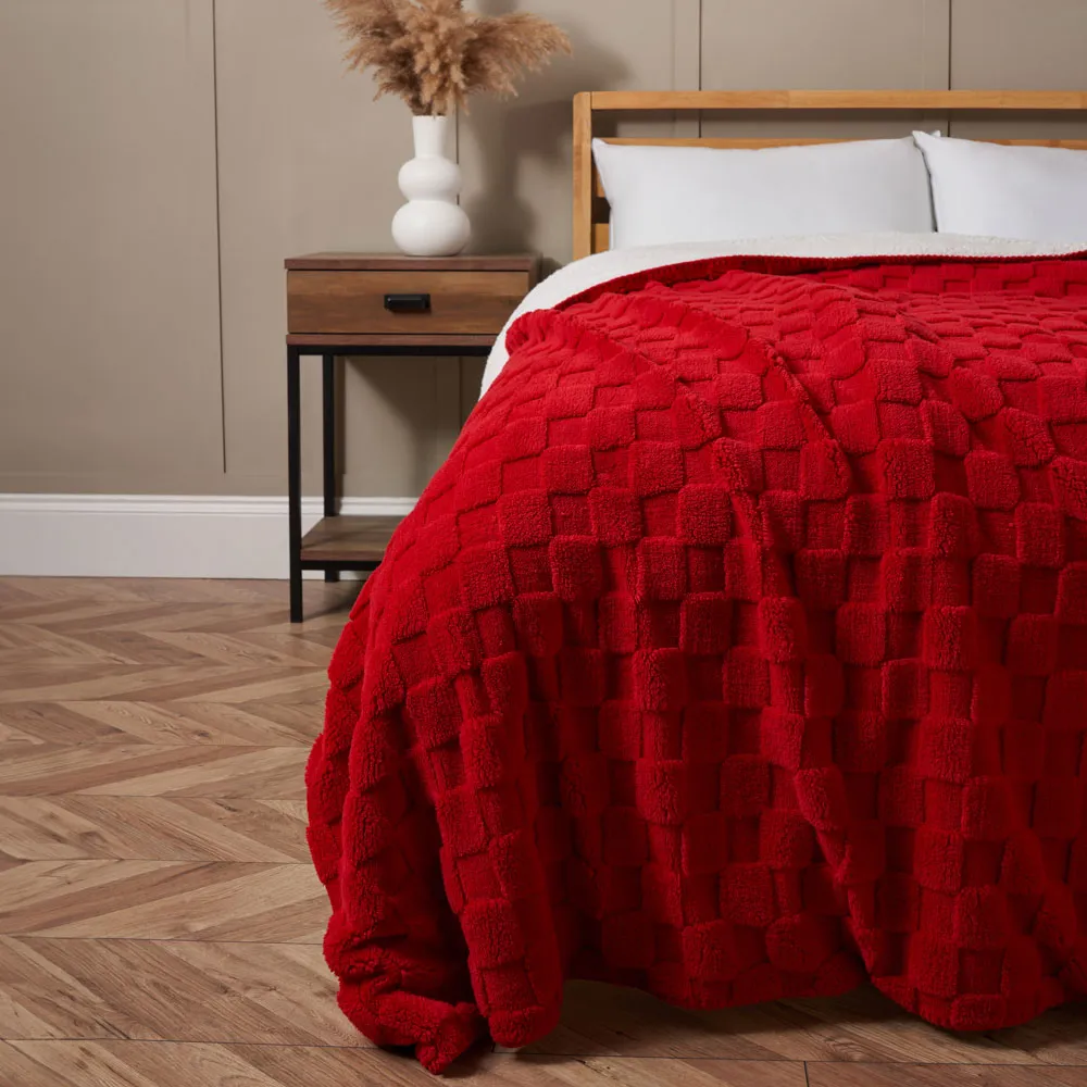 Checkerboard Throw with Sherpa, Red