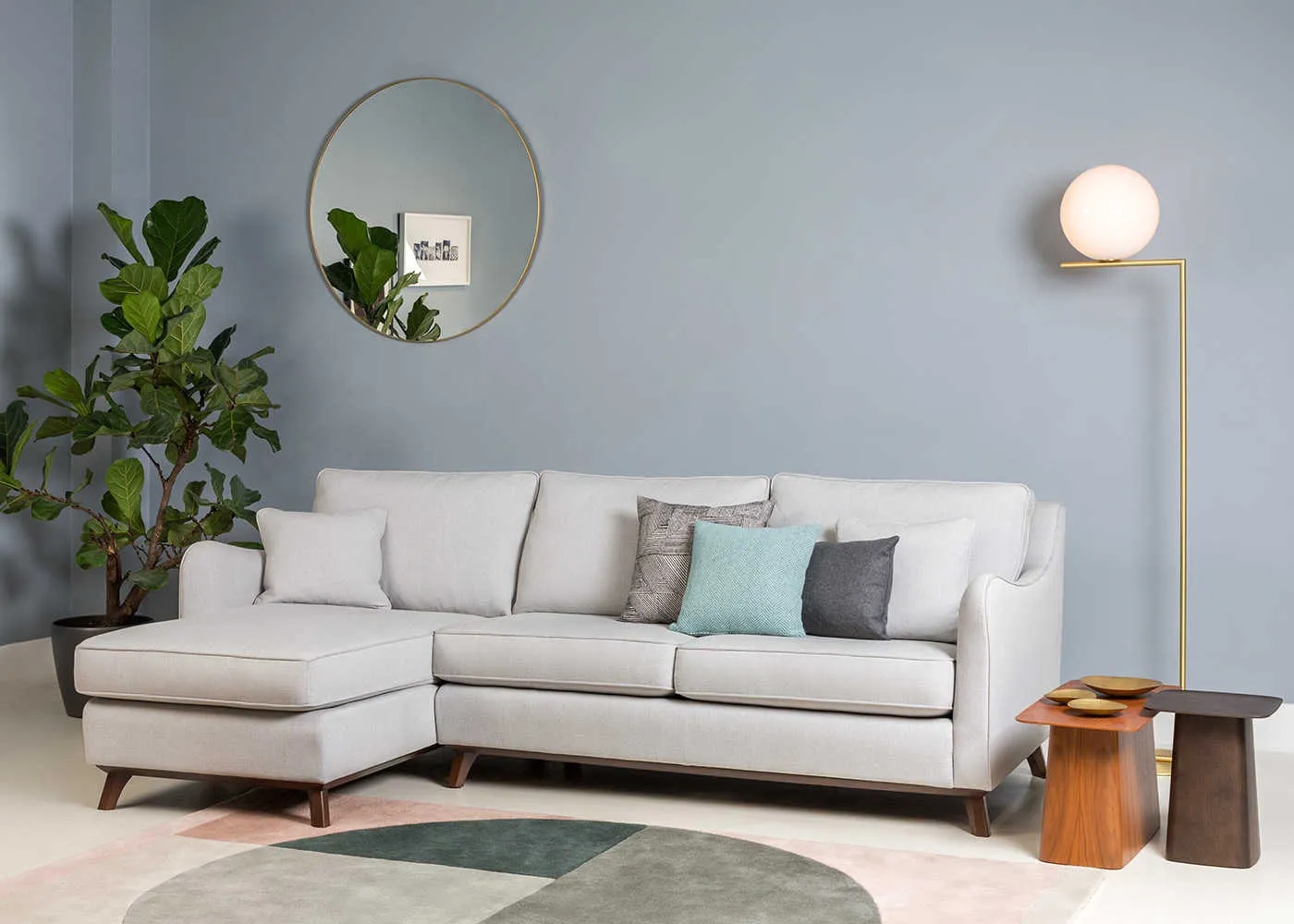Heal's Ravello Left Hand Corner Sofa Bushed Cotton Oat Walnut Feet
