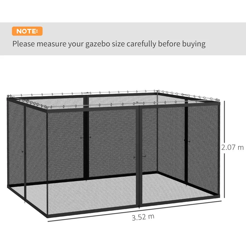OUTSUNNY 352 x 207cm Universal Replacement Gazebo Mesh Netting Screen Walls in Dark Grey 3