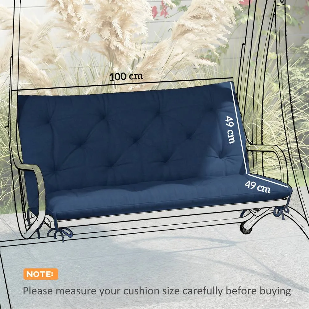 OUTSUNNY 2 Seater Garden Bench Cushion Outdoor Seat Pad with Ties in Dark Blue 3