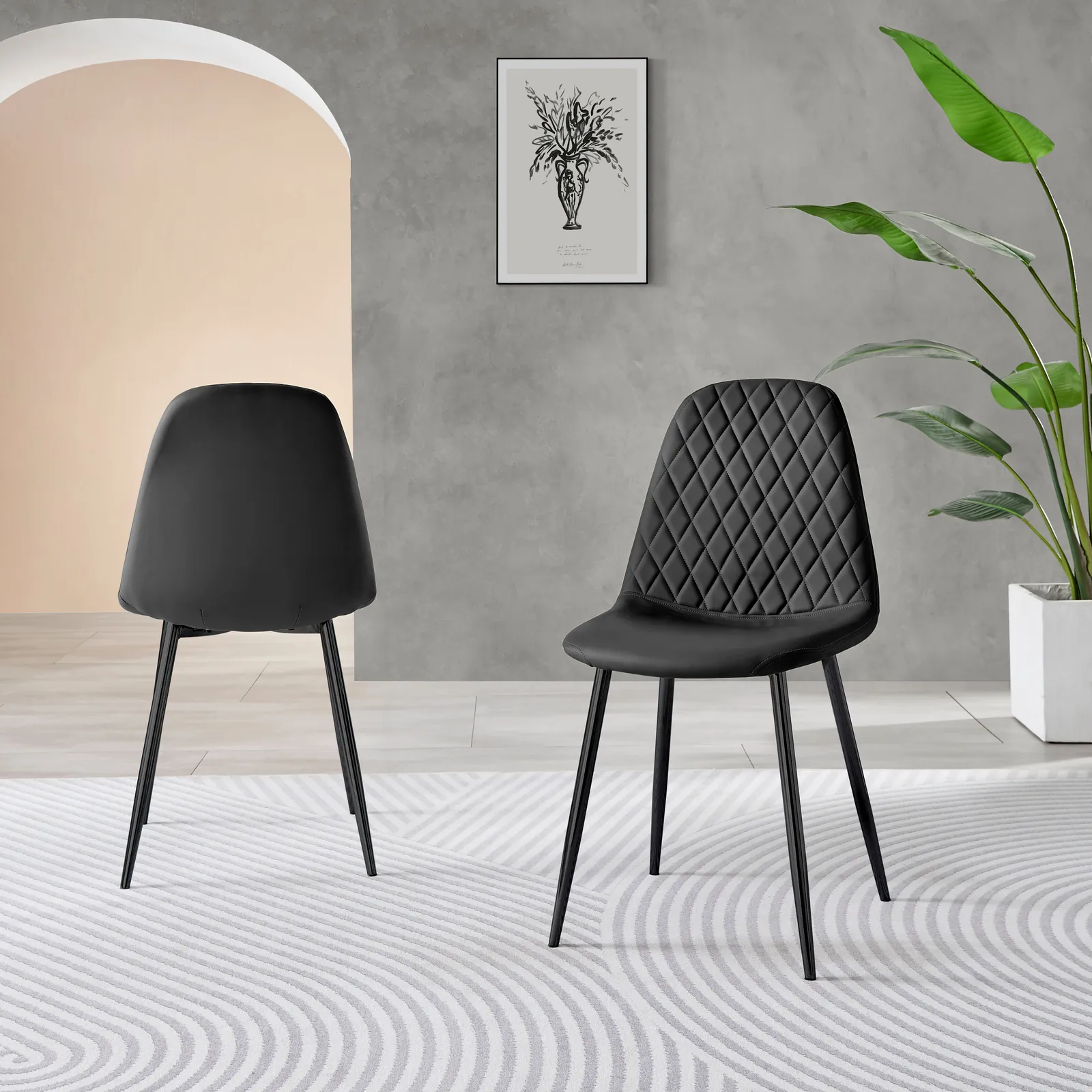 FurnitureboxUK 2x Corona Black Leg Faux Leather Dining Chair 2