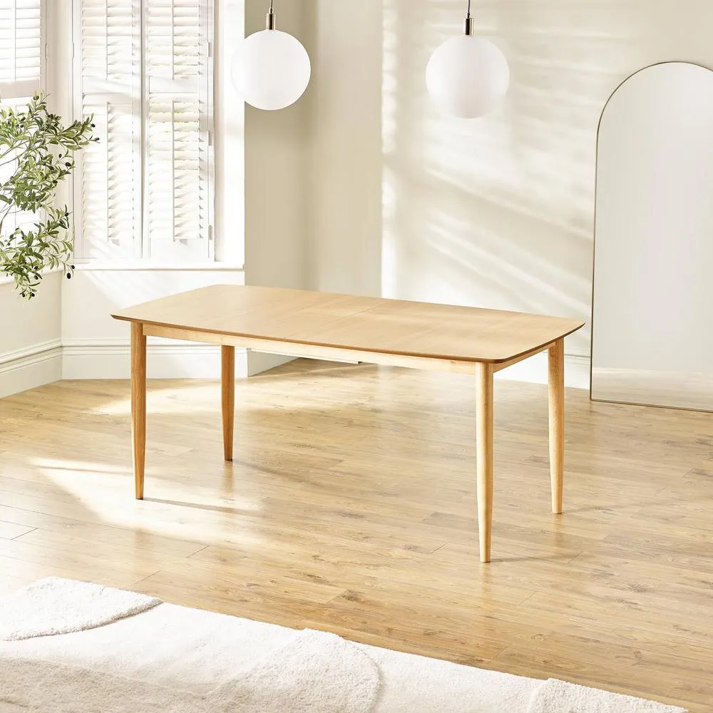 FurnitureboxUK Leif Oak Effect Wood Extending Table & 8 Caia Wishbone Dining Chairs in Brown 4