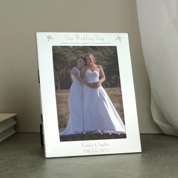 Personalised Decorative Our Wedding Day Silver Photo Frame 2