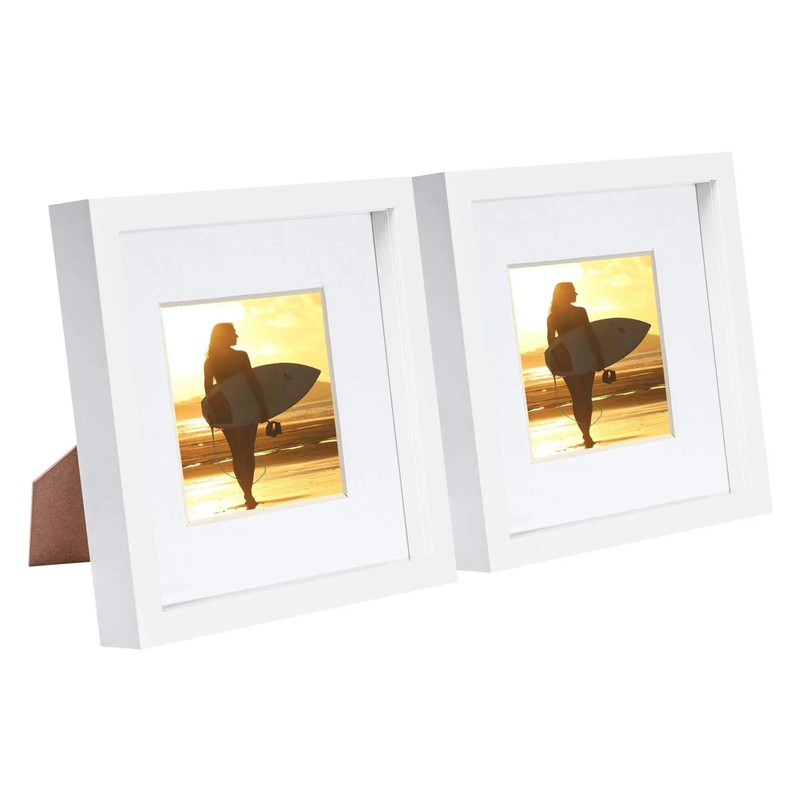 Nicola Spring 8" x 8" White 3D Box Photo Frames - 4" x 4" Mount - Pack of 2 1